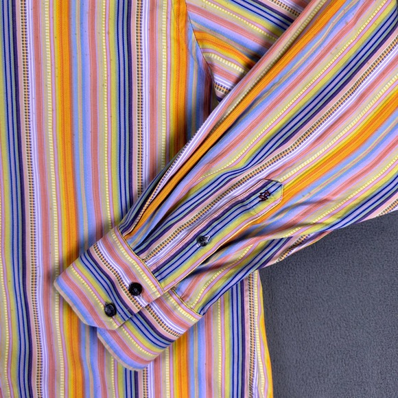 Robert Graham Shirt 2XL Pink Orange Blue Stripe Cars Colorful Flip Cuff STAIN - Picture 6 of 13
